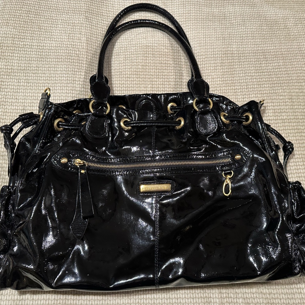 Vintage Isabella Fiore Black Patent Leather Diaper Tote Bag